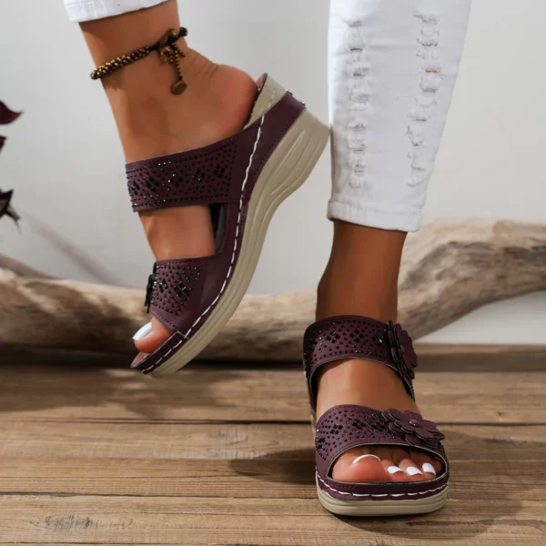 Women Slippers Women's Shoes Retro Roman Sandals Women Pu Casual Flower Wedge Sandals Platform Slippers - Image 3