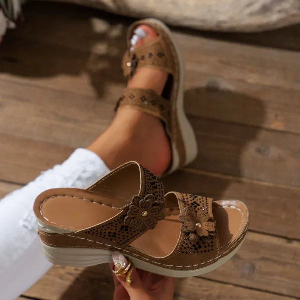 Women Slippers Women's Shoes Retro Roman Sandals Women Pu Casual Flower Wedge Sandals Platform Slippers - Image 2