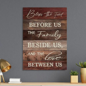 Bless the Food Before Us Wall Art, Family and Love Canvas Print, Rustic Farmhouse Kitchen Dining Room
