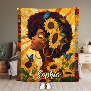 Custom African American Women Quilt Blanket, Sherpa Quilt Blanket, Black Queen Blanket, Black Women Blanket, Gift For African Women Blanket