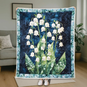 Lily of the Valley Flower Quilt Blanket, Vibrant Botanical Garden Bedding Throw, Floral Nature-Inspired Quilt Gift for Her, Cozy Bed Decor